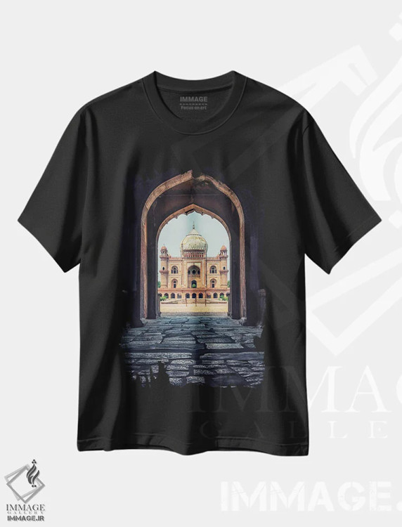 تیشرت مشکی طرح دار مقبرهٔ صفدر جنگ، دکور آسیایی اثر مانجیک پیکچرز | فروشگاه ایماژ