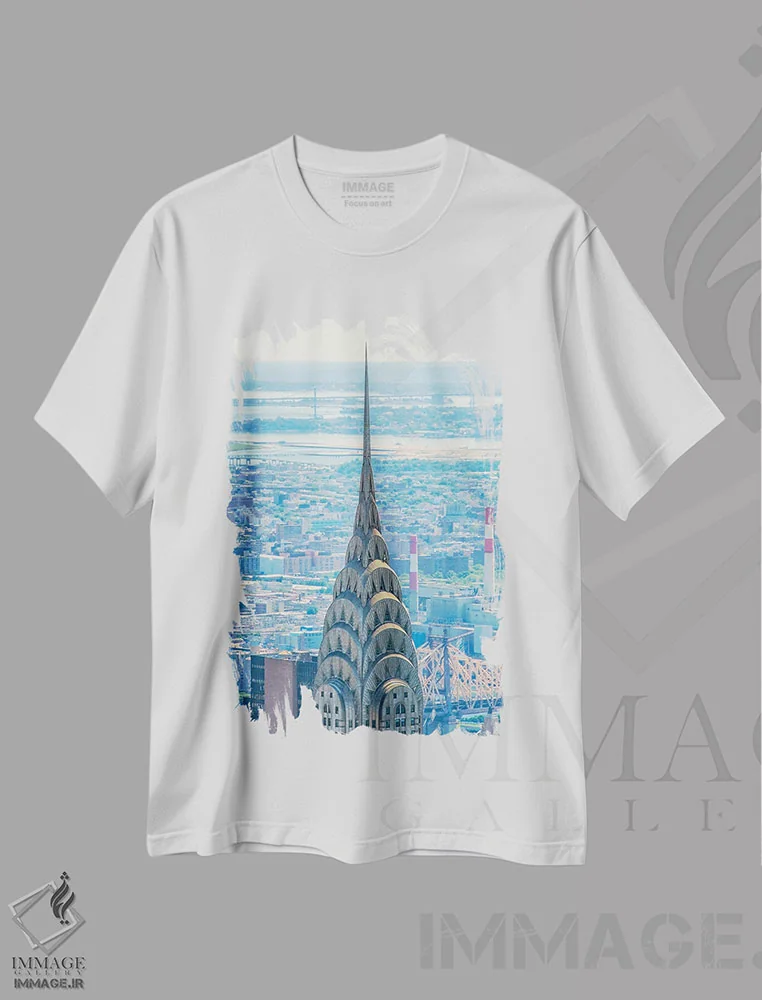تیشرت سفید طرح دار بالای ساختمان کرایسلر، مدیوم اثر مانجیک پیکچرز | فروشگاه ایماژ
