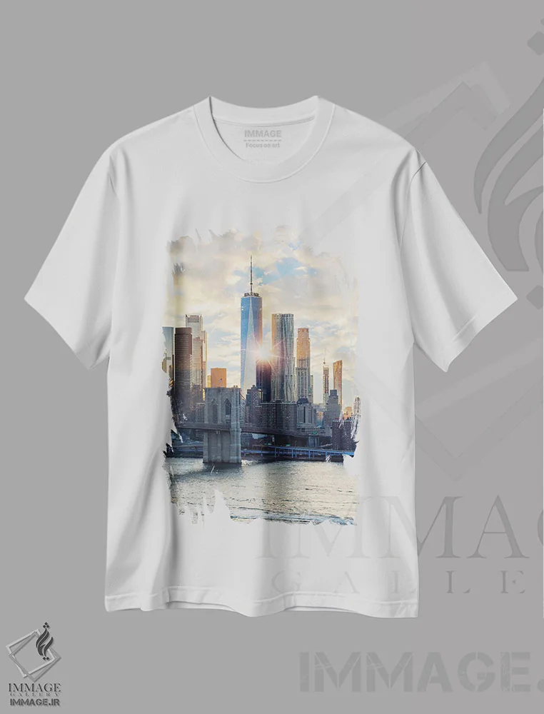 تیشرت سفید طرح دار غروب در نیویورک، مدیوم اثر مانجیک پیکچرز | فروشگاه ایماژ
