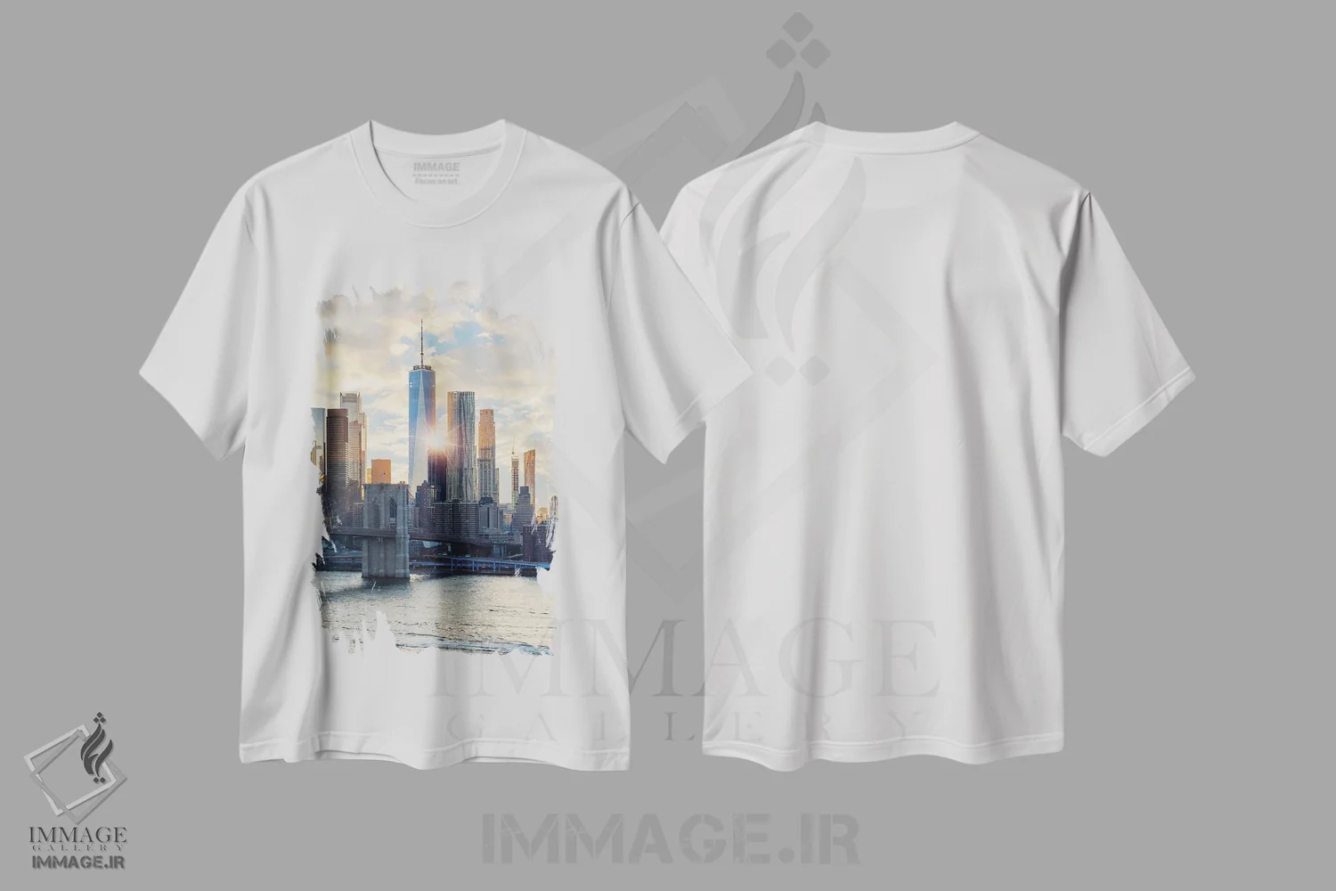 تیشرت سفید طرح دار غروب در نیویورک، مدیوم اثر مانجیک پیکچرز | فروشگاه ایماژ