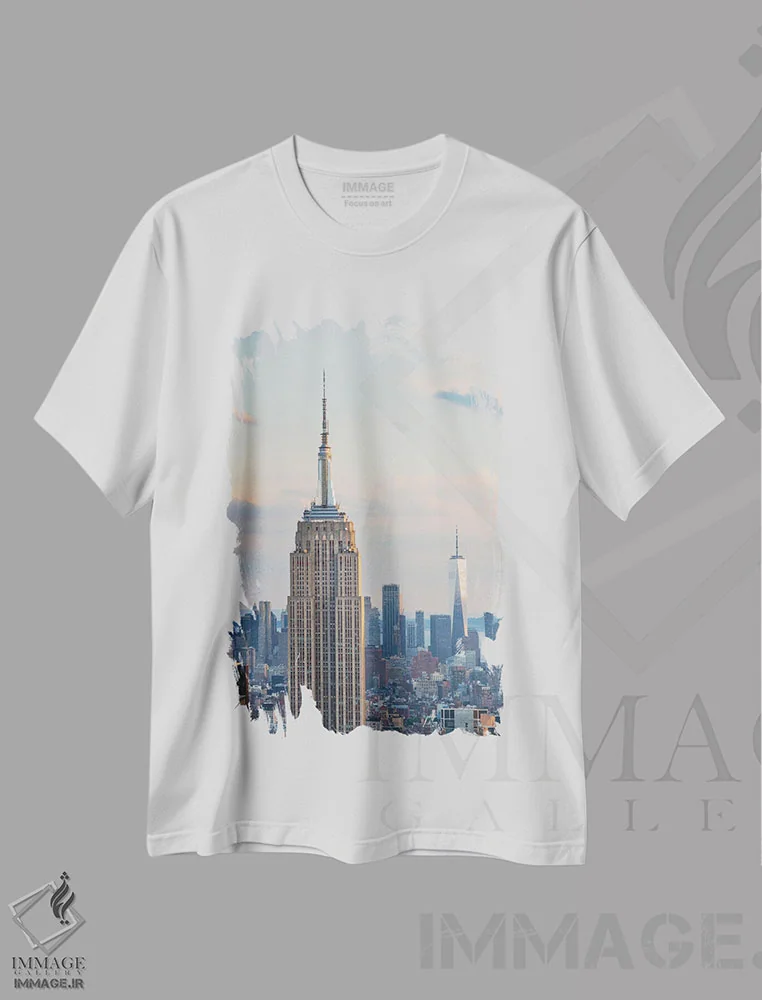 تیشرت سفید طرح دار رقابت ساختمانی، مدیوم اثر مانجیک پیکچرز | فروشگاه ایماژ
