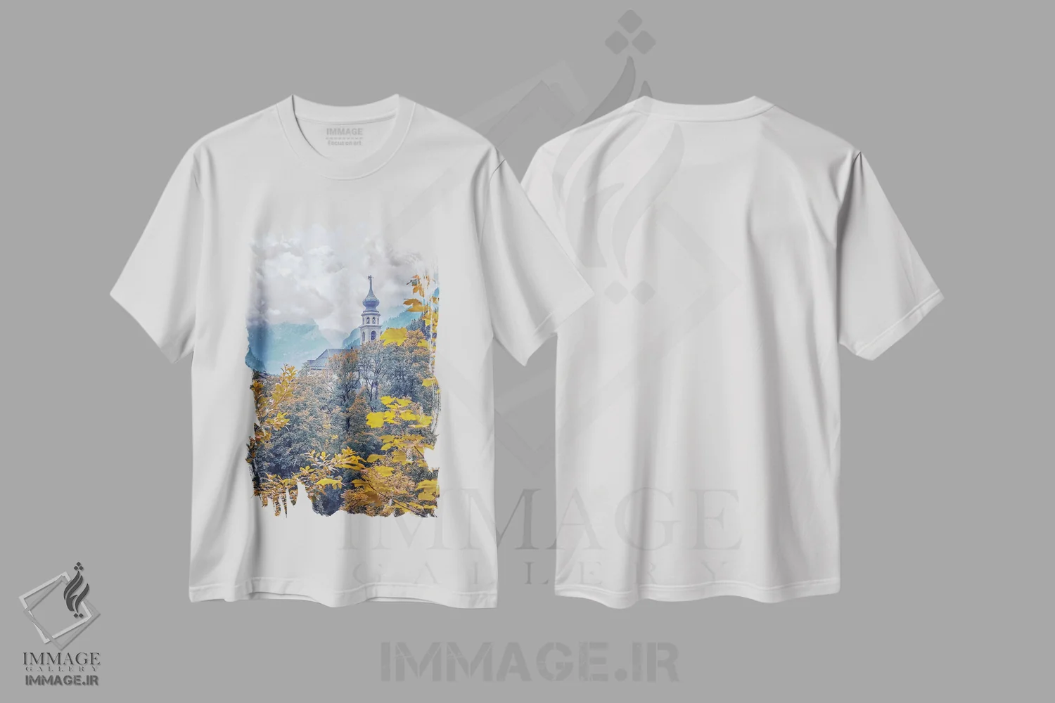 تیشرت سفید طرح دار دولومیت ها در پاییز، مدیوم اثر مانجیک پیکچرز | فروشگاه ایماژ