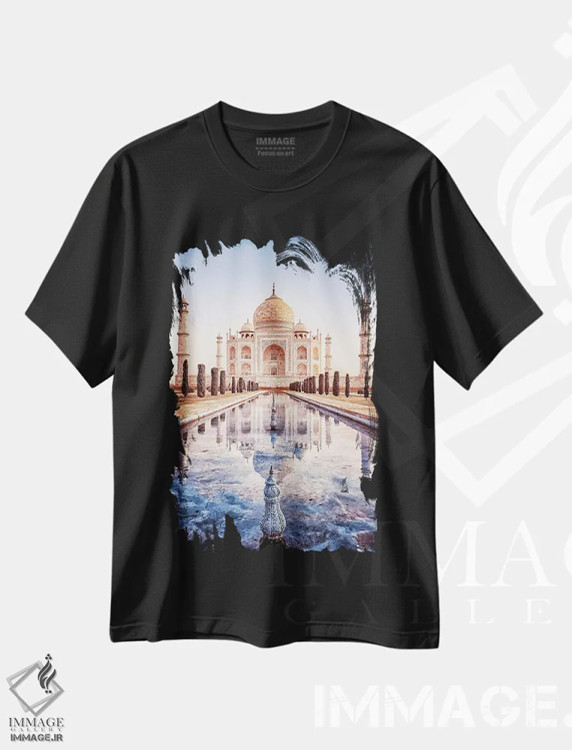 تیشرت مشکی طرح دار بازتاب تاج محل، دکور آسیایی اثر مانجیک پیکچرز | immage.ir