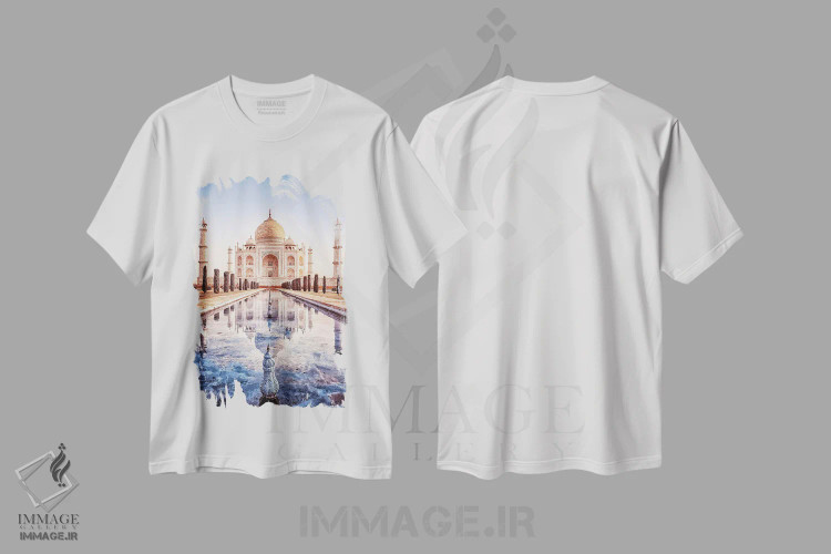 تیشرت سفید طرح دار بازتاب تاج محل، دکور آسیایی اثر مانجیک پیکچرز | فروشگاه ایماژ