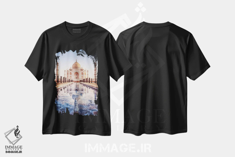 تیشرت مشکی طرح دار بازتاب تاج محل، دکور آسیایی اثر مانجیک پیکچرز | immage.ir
