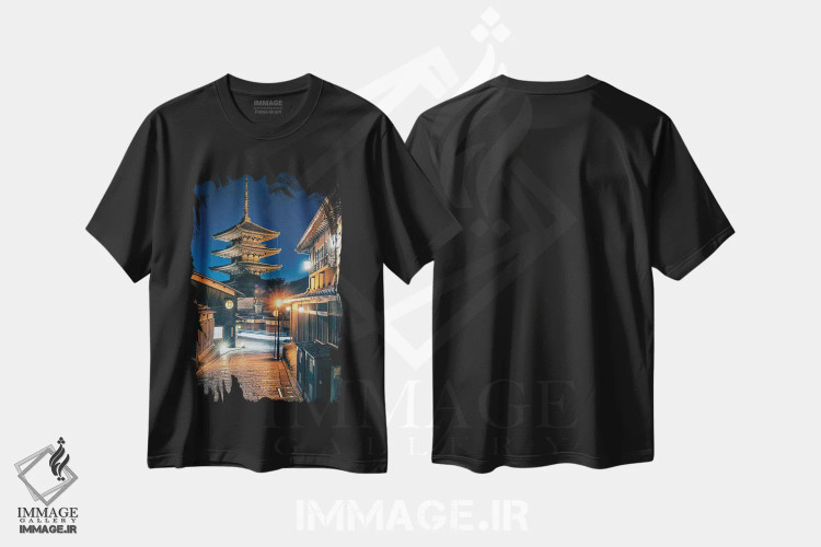 تیشرت مشکی طرح دار شب کیوتو، مدیوم اثر مانجیک پیکچرز | فروشگاه ایماژ