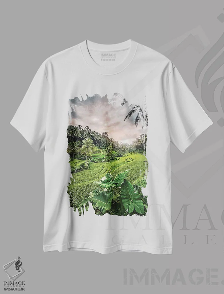 تیشرت سفید طرح دار غروب اوبود، مدیوم اثر مانجیک پیکچرز | immage.ir