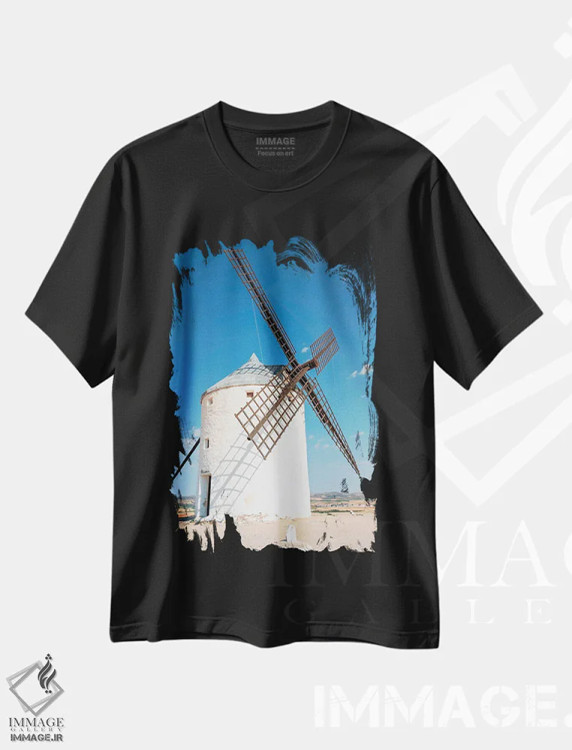 تیشرت مشکی طرح دار آسیاب بادی در اسپانیا، مدیوم اثر مانجیک پیکچرز | فروشگاه ایماژ