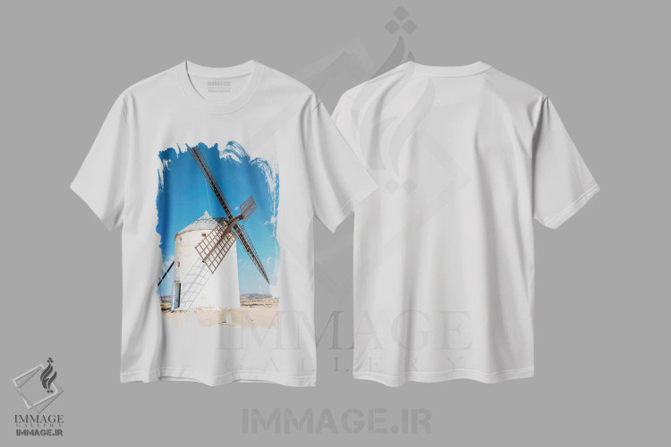 تیشرت سفید طرح دار آسیاب بادی در اسپانیا، مدیوم اثر مانجیک پیکچرز | immage.ir