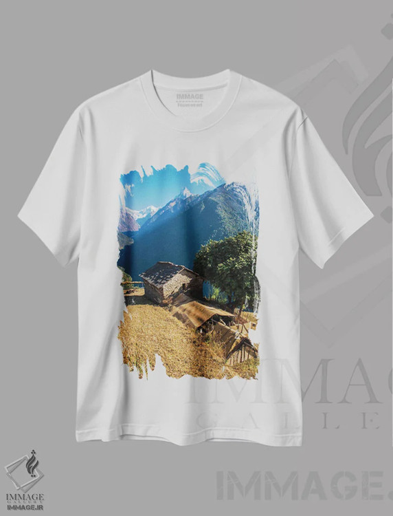 تیشرت سفید طرح دار چشم انداز هیمالیا، مدیوم اثر مانجیک پیکچرز | immage.ir