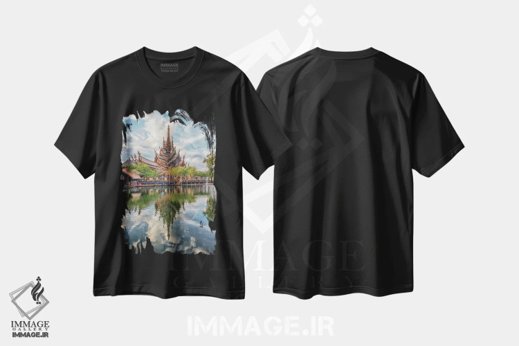 تیشرت مشکی طرح دار کلبه چوبی، مدیوم اثر مانجیک پیکچرز | immage.ir
