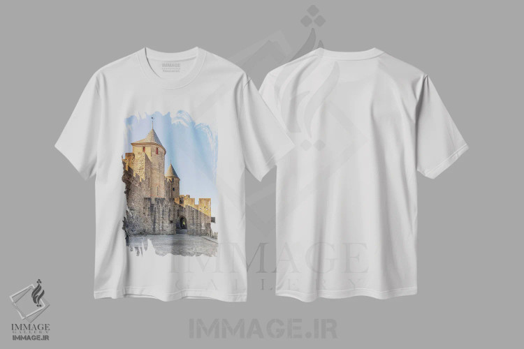 تیشرت سفید طرح دار قلعهٔ قرون وسطایی، مدیوم اثر مانجیک پیکچرز | immage.ir