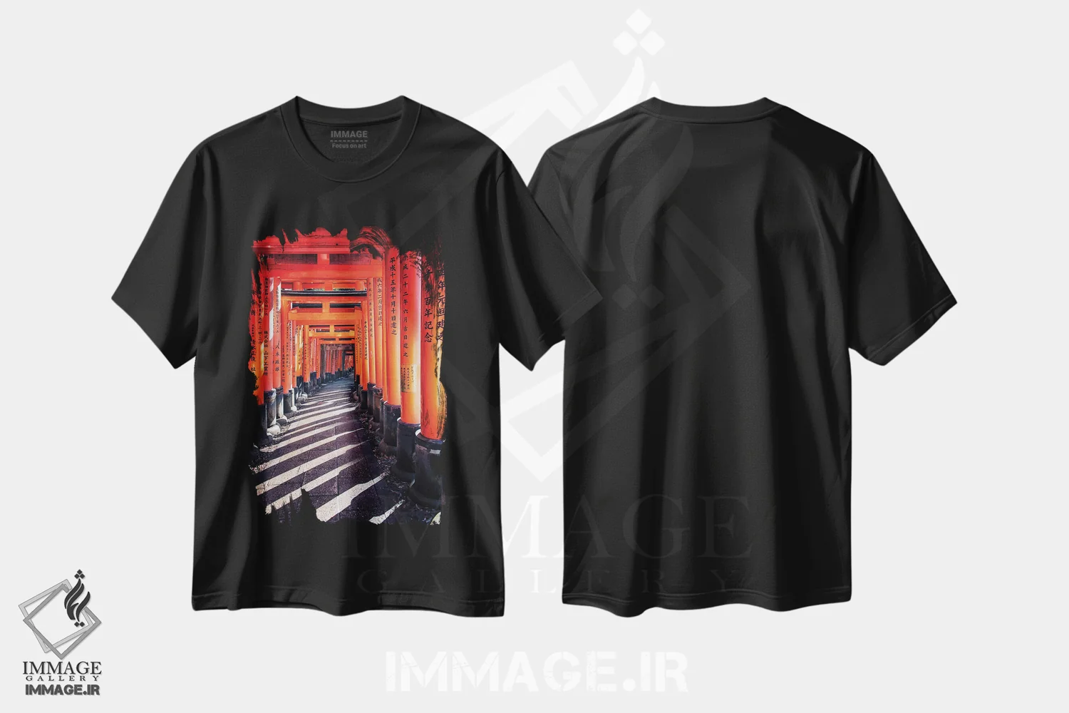 تیشرت مشکی طرح دار معبد فوشیمی ایناری تایشا، مدیوم اثر مانجیک پیکچرز | immage.ir