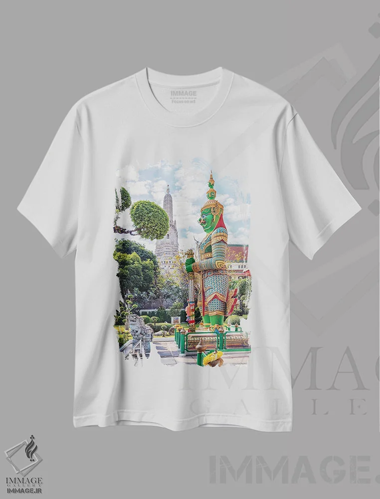 تیشرت سفید طرح دار نگهبان معبد وات آرون، مدیوم اثر مانجیک پیکچرز | فروشگاه ایماژ