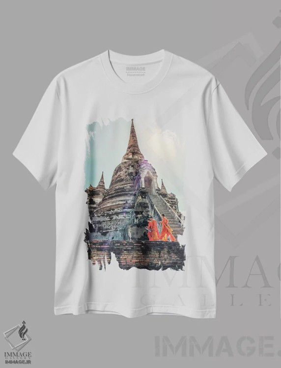 تیشرت سفید طرح دار معماری آیوتایا، مدیوم اثر مانجیک پیکچرز | فروشگاه ایماژ