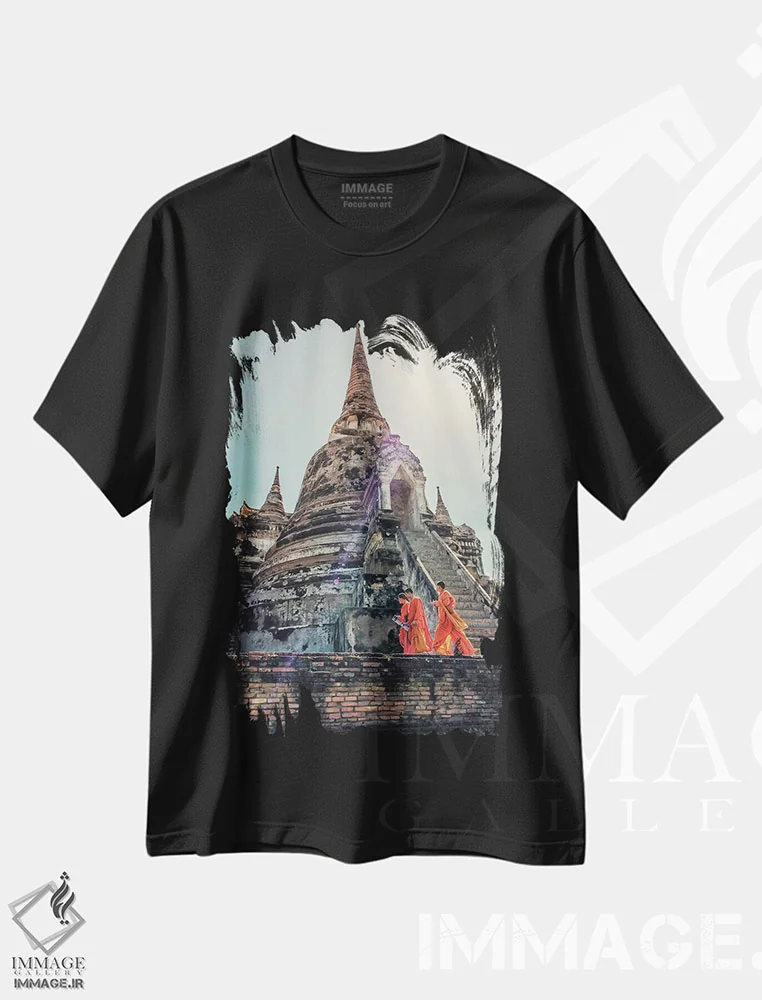 تیشرت مشکی طرح دار معماری آیوتایا، مدیوم اثر مانجیک پیکچرز | immage.ir