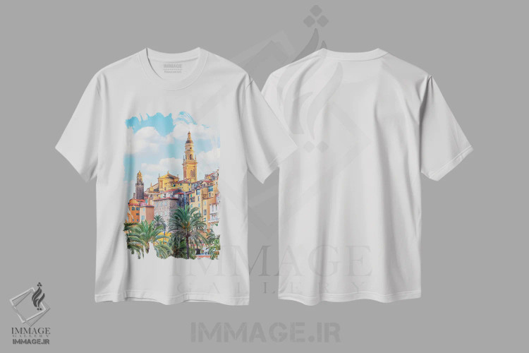 تیشرت سفید طرح دار رنگ های منتون، مدیوم اثر مانجیک پیکچرز | فروشگاه ایماژ