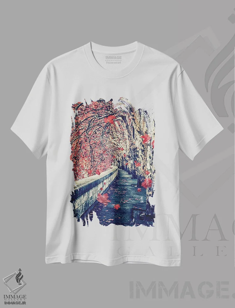 تیشرت سفید طرح دار برگ های ریخته، مدیوم اثر مانجیک پیکچرز | immage.ir