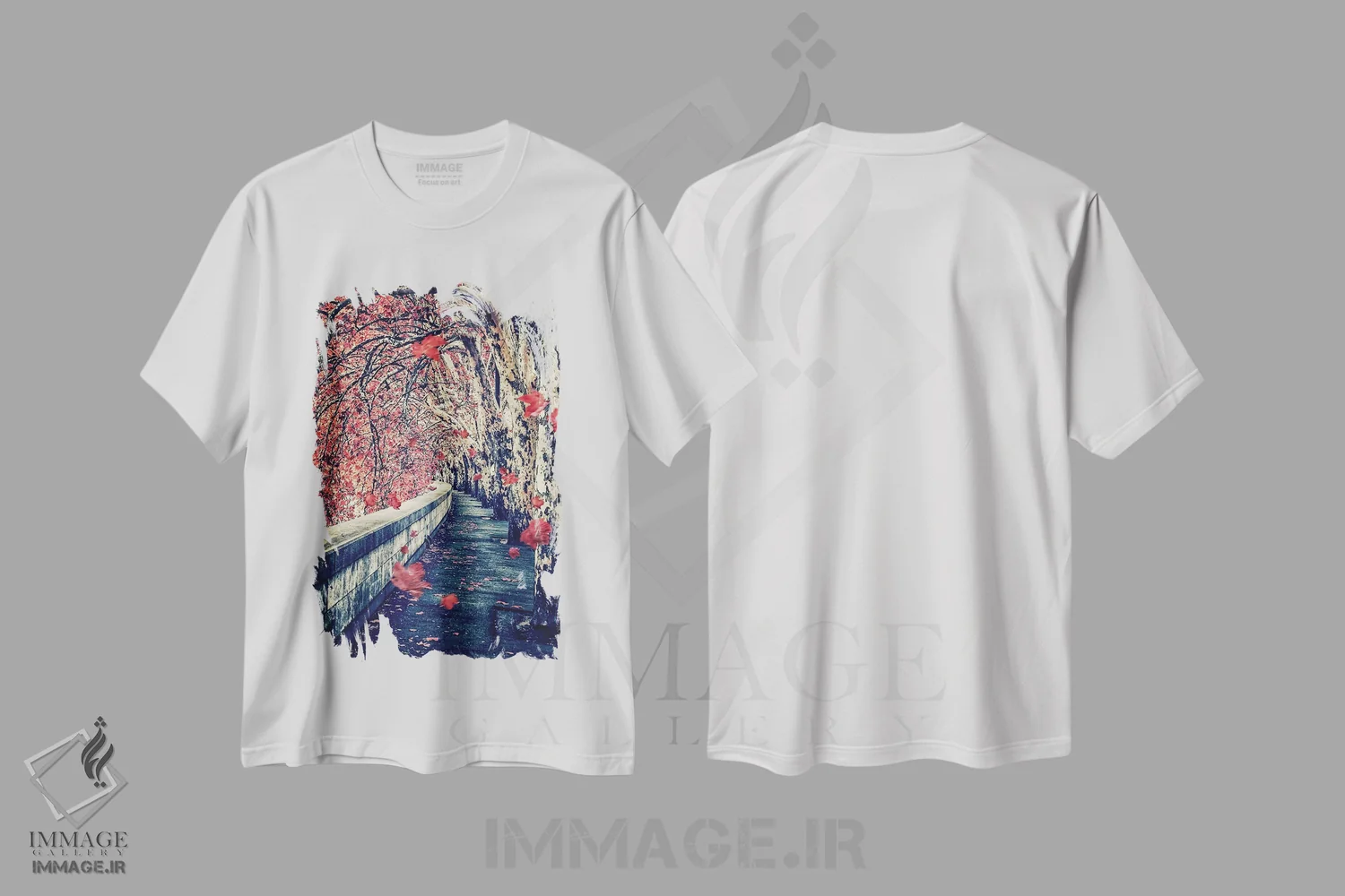 تیشرت سفید طرح دار برگ های ریخته، مدیوم اثر مانجیک پیکچرز | immage.ir