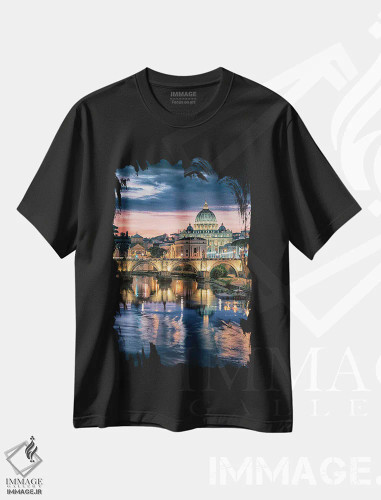 تیشرت مشکی طرح دار غروب رم، مدیوم اثر مانجیک پیکچرز | فروشگاه ایماژ