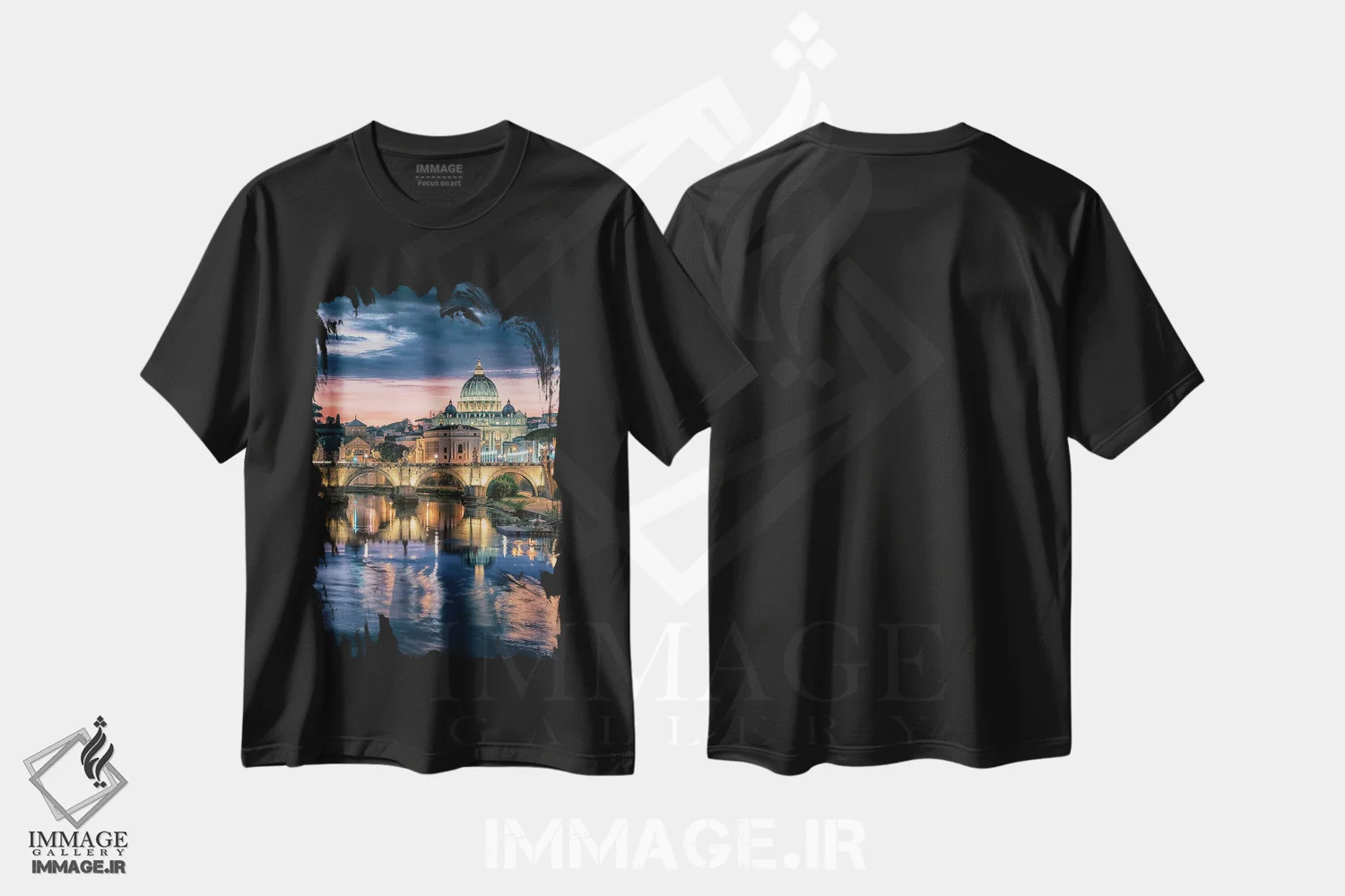 تیشرت مشکی طرح دار غروب رم، مدیوم اثر مانجیک پیکچرز | فروشگاه ایماژ
