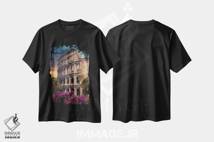 تیشرت مشکی طرح دار آمفی تئاتر فلاویوس، مدیوم اثر مانجیک پیکچرز | فروشگاه ایماژ