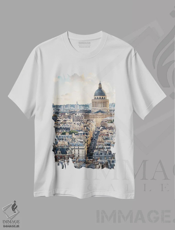 تیشرت سفید طرح دار پانتئون در پاریس، مدیوم اثر مانجیک پیکچرز | فروشگاه ایماژ