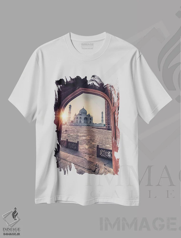 تیشرت سفید طرح دار معماری تاج محل، مدیوم اثر مانجیک پیکچرز | فروشگاه ایماژ