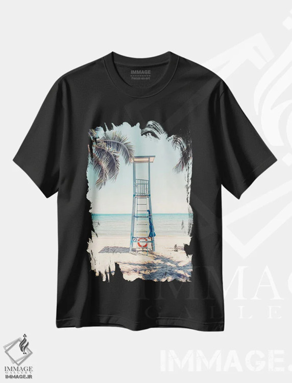 تیشرت مشکی طرح دار برج نجات غریق، مدیوم اثر مانجیک پیکچرز | immage.ir