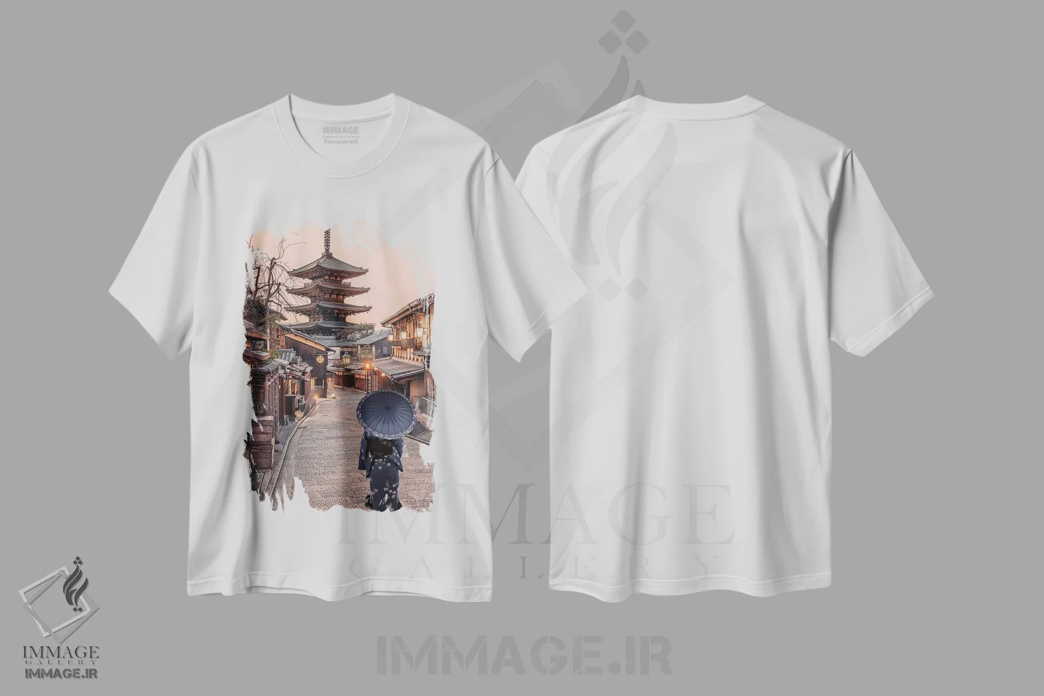 تیشرت سفید طرح دار غروب کیوتو، مدیوم اثر مانجیک پیکچرز | فروشگاه ایماژ