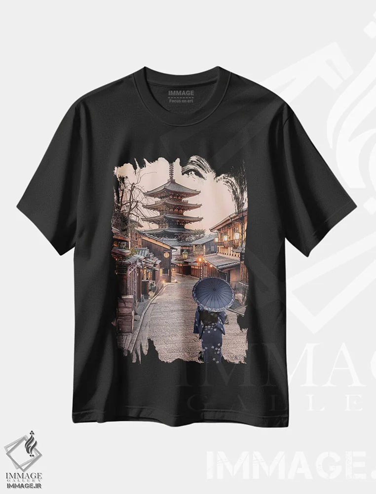 تیشرت مشکی طرح دار غروب کیوتو، مدیوم اثر مانجیک پیکچرز | immage.ir