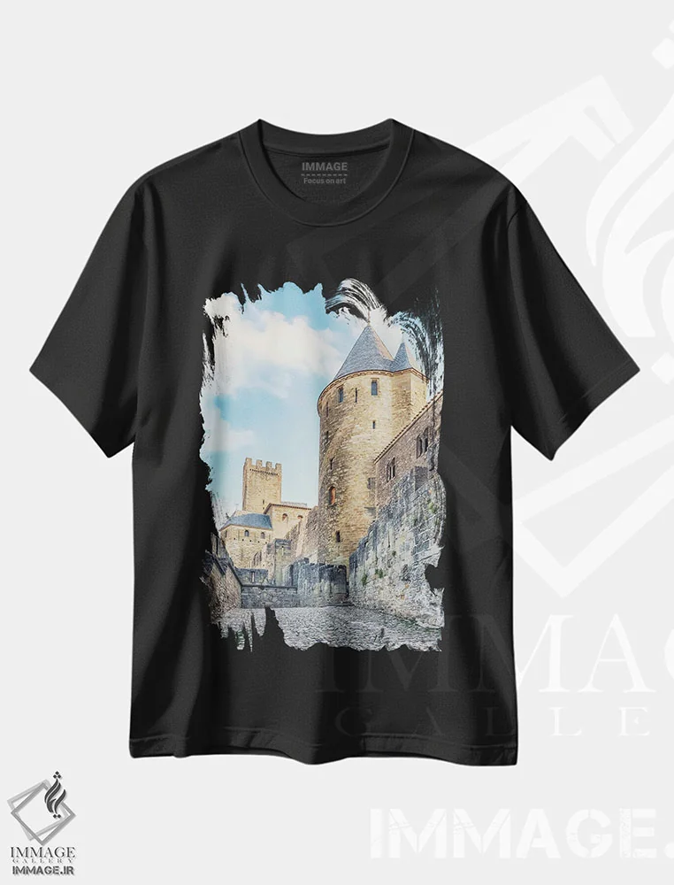 تیشرت مشکی طرح دار دیواره قلعه کارکاسون، مدیوم اثر مانجیک پیکچرز | immage.ir