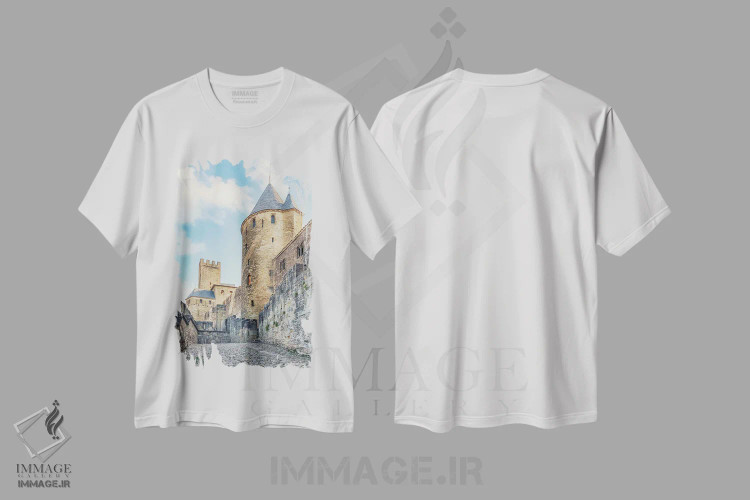 تیشرت سفید طرح دار دیواره قلعه کارکاسون، مدیوم اثر مانجیک پیکچرز | فروشگاه ایماژ