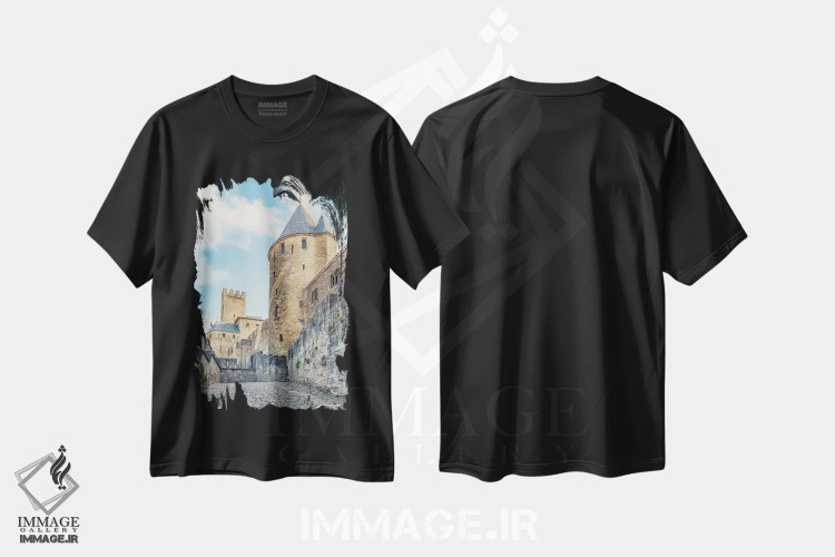 تیشرت مشکی طرح دار دیواره قلعه کارکاسون، مدیوم اثر مانجیک پیکچرز | immage.ir