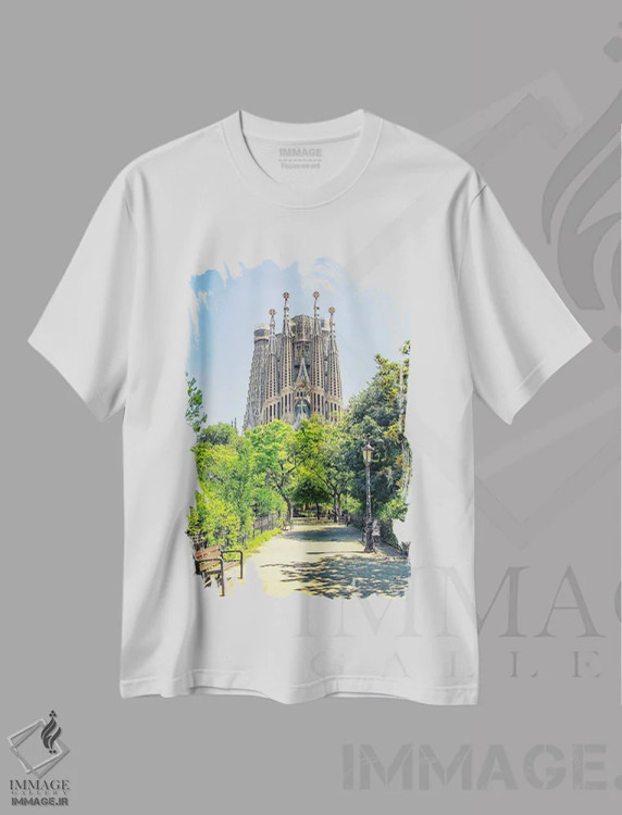 تیشرت سفید طرح دار شگفتی بارسلونا، مدیوم اثر مانجیک پیکچرز | immage.ir