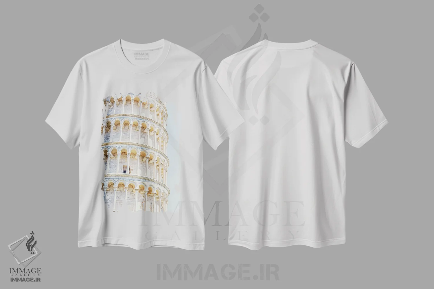 تیشرت سفید طرح دار معماری پیزا، مدیوم اثر مانجیک پیکچرز | فروشگاه ایماژ