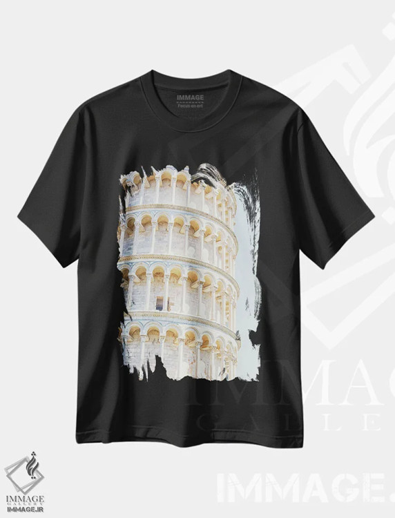 تیشرت مشکی طرح دار معماری پیزا، مدیوم اثر مانجیک پیکچرز | immage.ir