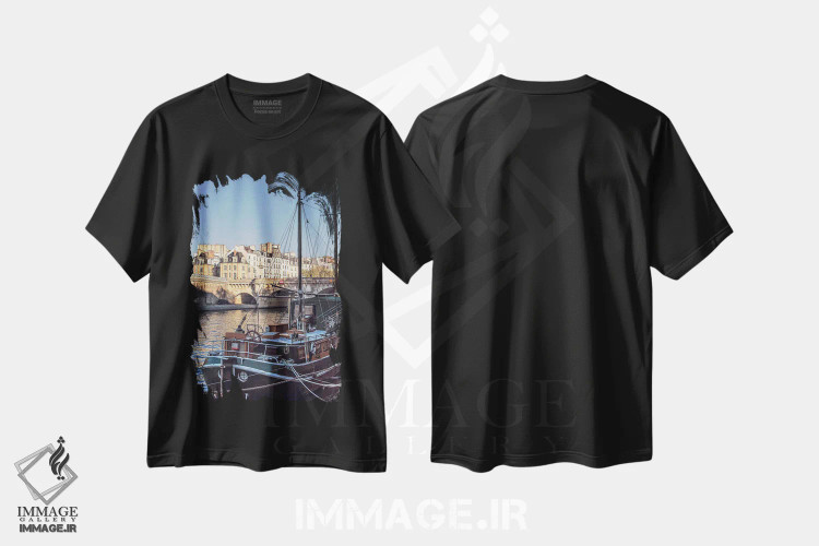 تیشرت مشکی طرح دار کنار رود سن، مدیوم اثر مانجیک پیکچرز | فروشگاه ایماژ