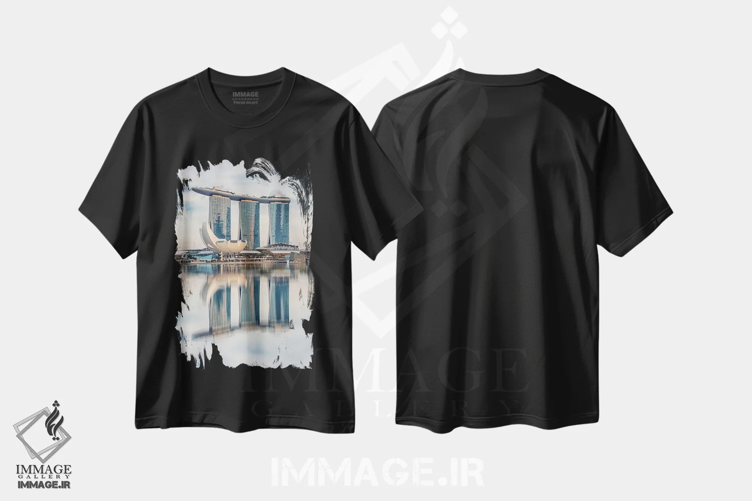 تیشرت مشکی طرح دار بازتاب سنگاپور، مدیوم اثر مانجیک پیکچرز | فروشگاه ایماژ