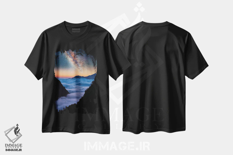 تیشرت مشکی طرح دار غروب هیمالیا، مدیوم اثر مانجیک پیکچرز | فروشگاه ایماژ
