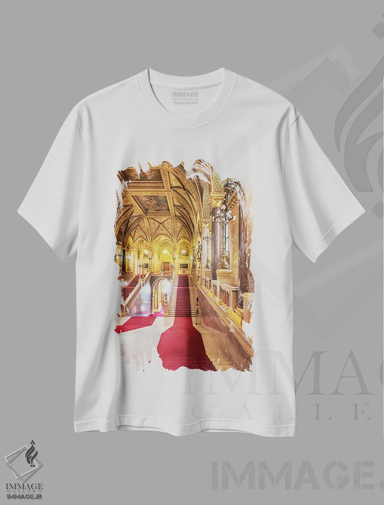 تیشرت سفید طرح دار معماری پارلمان مجارستان، مدیوم اثر مانجیک پیکچرز | immage.ir