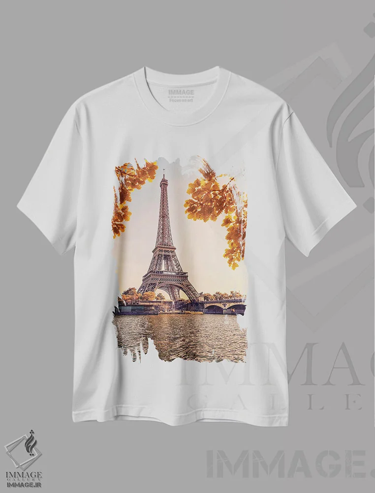 تیشرت سفید طرح دار پاریس در غروب، مدیوم اثر مانجیک پیکچرز | فروشگاه ایماژ
