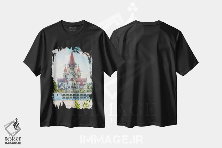 تیشرت مشکی طرح دار کلیسای سنت فرانسیس آسیزی، مدیوم اثر مانجیک پیکچرز | فروشگاه ایماژ