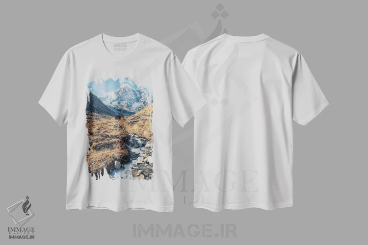 تیشرت سفید طرح دار منظرهٔ نپال، مدیوم اثر مانجیک پیکچرز | فروشگاه ایماژ