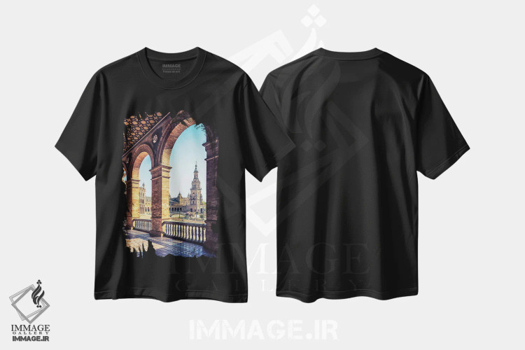 تیشرت مشکی طرح دار نما و چشم انداز شهر سویا، مدیوم اثر مانجیک پیکچرز | immage.ir