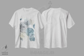 تیشرت سفید طرح دار خیالپردازی ریتمیک آبی ۱، آبستره اثر اما پیل | فروشگاه ایماژ