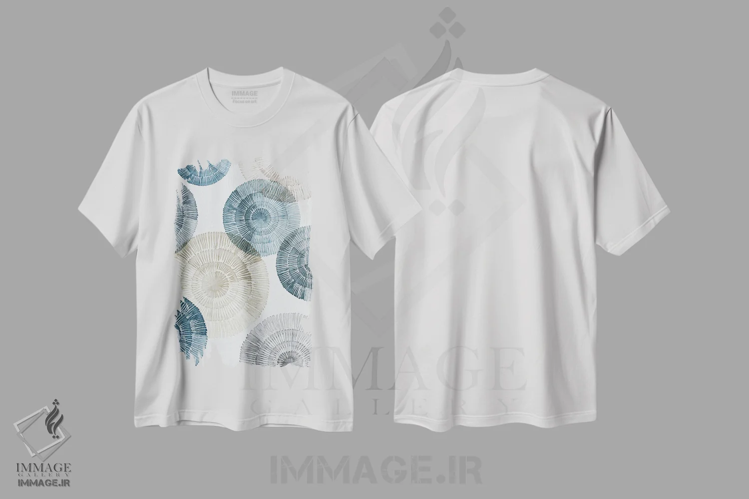 تیشرت سفید طرح دار خیالپردازی ریتمیک آبی ۲، آبستره اثر اما پیل | immage.ir