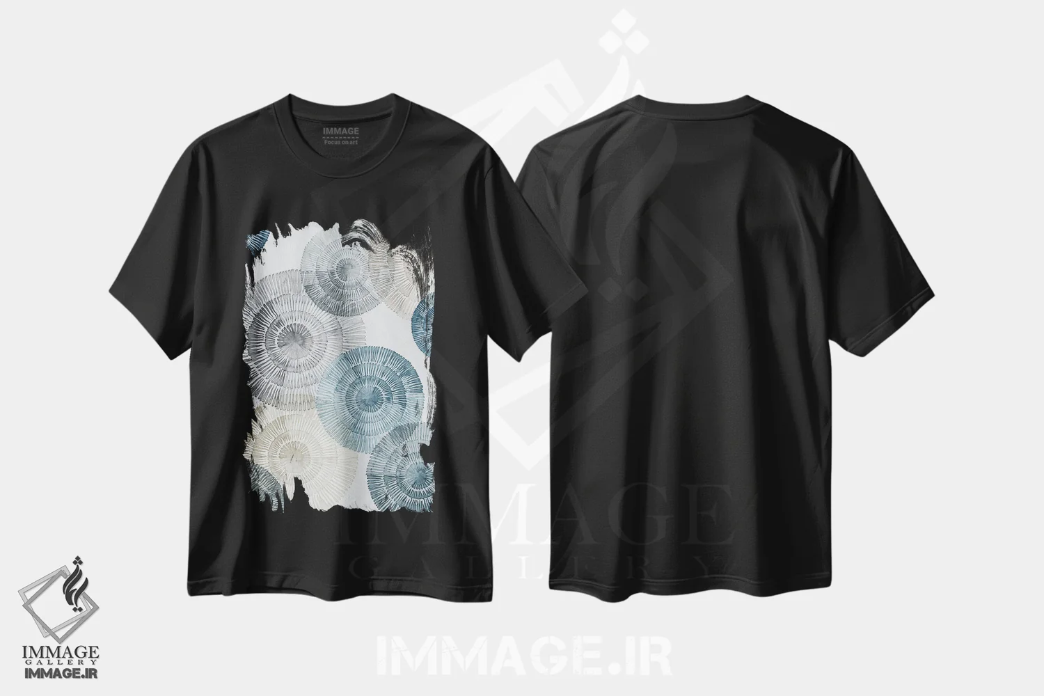 تیشرت مشکی طرح دار خیالپردازی ریتمیک آبی ۱، آبستره اثر اما پیل | immage.ir