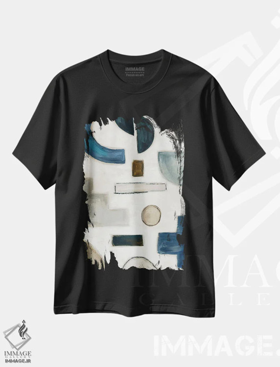 تیشرت مشکی طرح دار رقص رنگ آبی ۱، آبستره اثر اما پیل | immage.ir