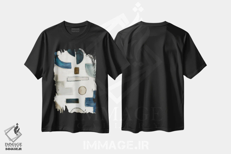 تیشرت مشکی طرح دار رقص رنگ آبی ۱، آبستره اثر اما پیل | immage.ir